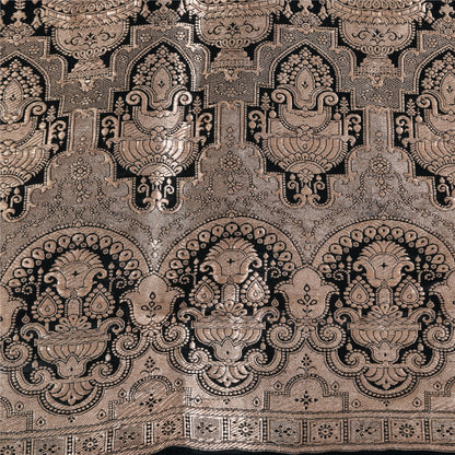 Sanskriti Vintage Black Sarees Pure Satin Silk  Banarasi Brocade Zari Woven Sari Craft Sustainable Fabric