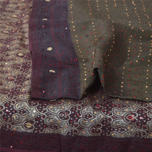 Санскритское винтажное зеленое сари из чистого шелка Банараси, тканое сари, этническая ремесленная устойчивая ткань