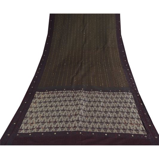 Санскритское винтажное зеленое сари из чистого шелка Банараси, тканое сари, этническая ремесленная устойчивая ткань