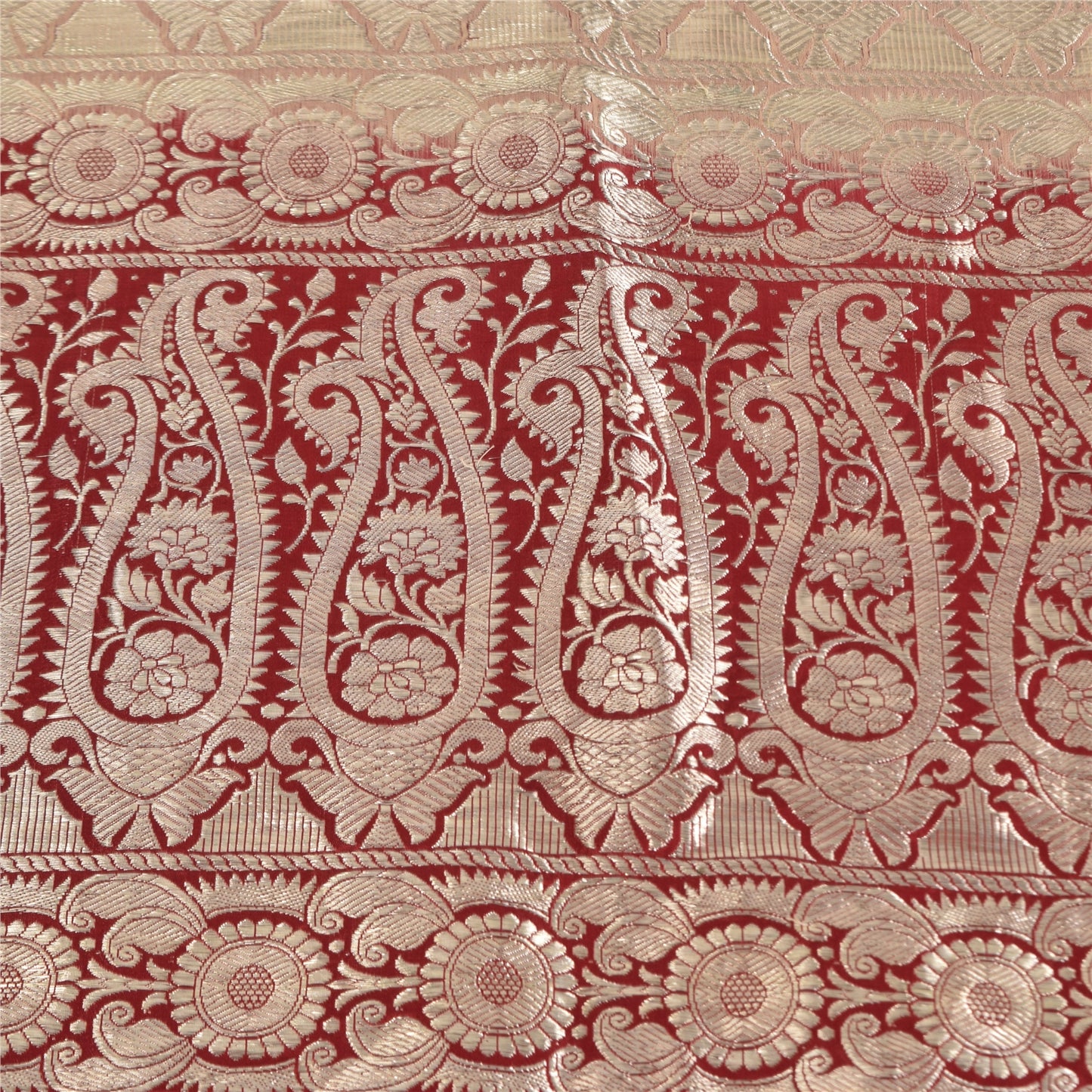 Sanskriti Vintage Red Sarees Pure Silk Brocade/Banarasi Woven Sari Craft Fabric