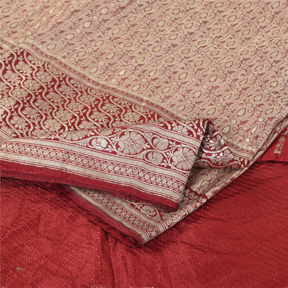 Sanskriti Vintage Red Sarees Pure Silk Brocade/Banarasi Woven Sari Craft Fabric