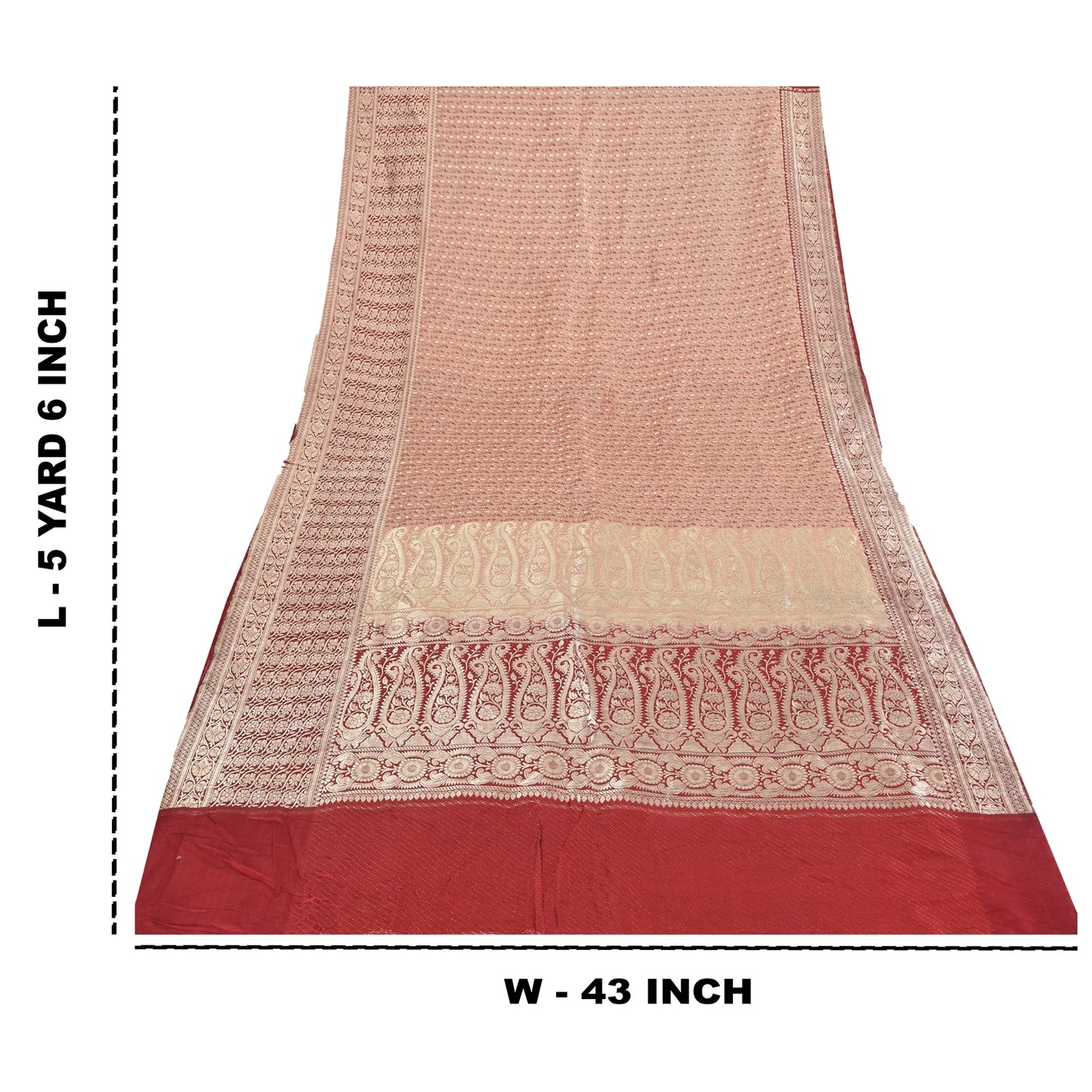 Sanskriti Vintage Red Sarees Pure Silk Brocade/Banarasi Woven Sari Craft Fabric