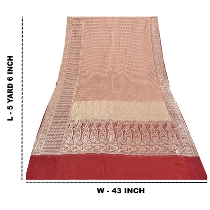 Sanskriti Vintage Red Sarees Pure Silk Brocade/Banarasi Woven Sari Craft Fabric