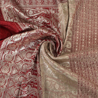 Sanskriti Vintage Red Sarees Pure Silk Brocade/Banarasi Woven Sari Craft Fabric