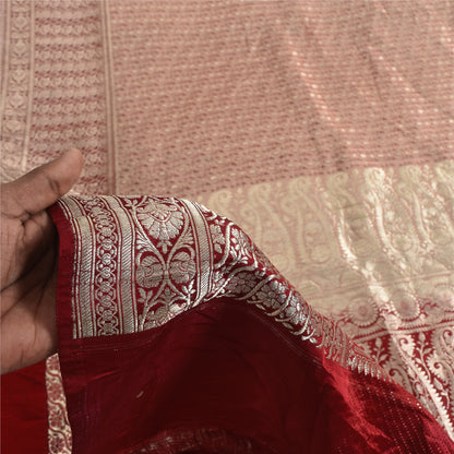 Sanskriti Vintage Red Sarees Pure Silk Brocade/Banarasi Woven Sari Craft Fabric