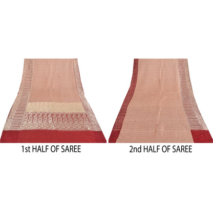 Sanskriti Vintage Red Sarees Pure Silk Brocade/Banarasi Woven Sari Craft Fabric