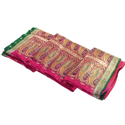 Sanskriti Vintage Pink Sarees Pure Silk Zari Brocade/Banarasi Woven Sari Fabric