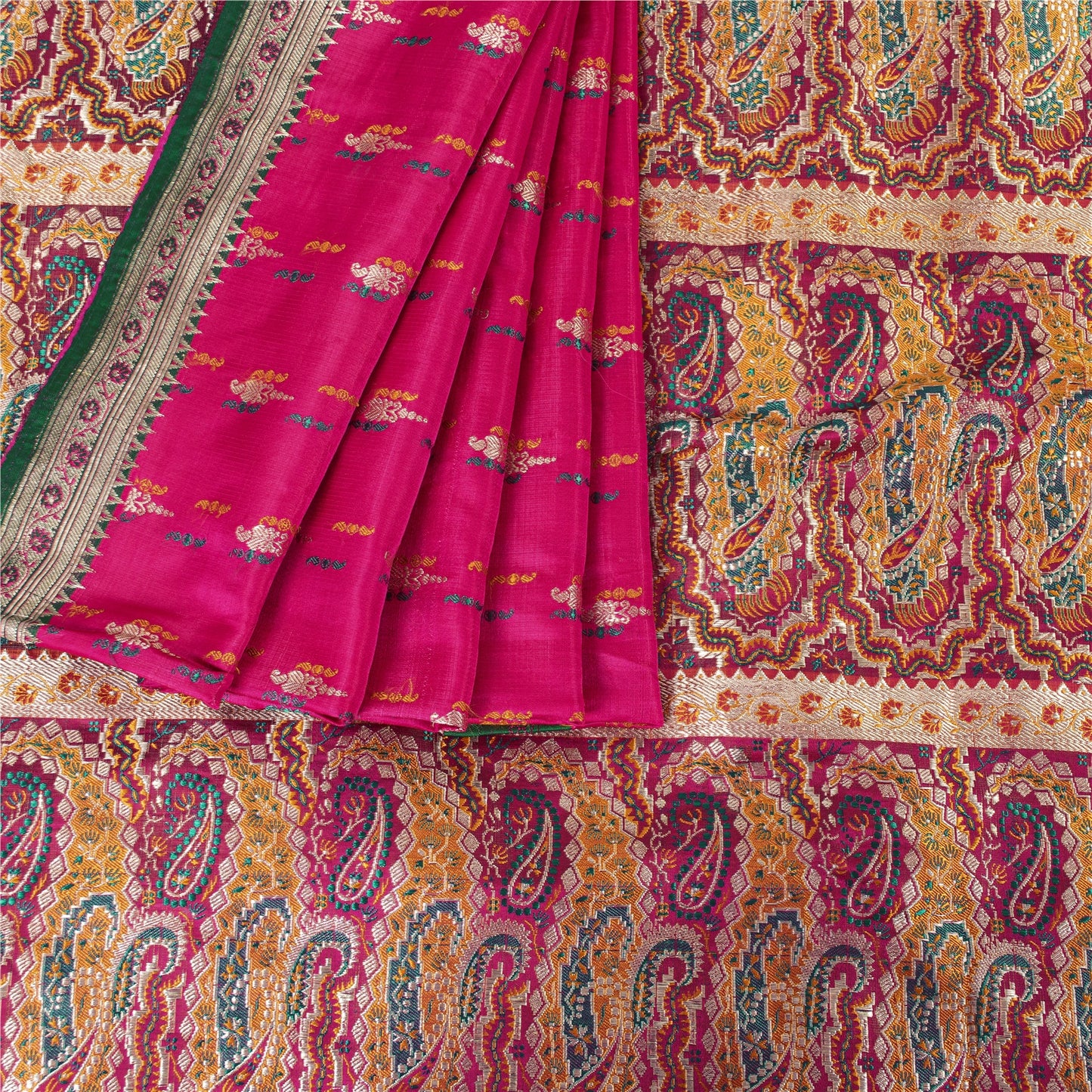 Sanskriti Vintage Pink Sarees Pure Silk Zari Brocade/Banarasi Woven Sari Fabric