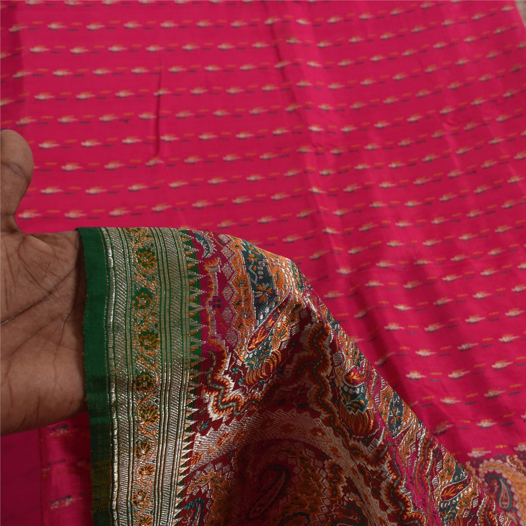 Sanskriti Vintage Saree 100% Pure Silk Zari Brocade/Banarasi Pink Sarees Hand Woven 6 Yard Craft Fabric Upcycled Sarongs, Scarves, Stoles