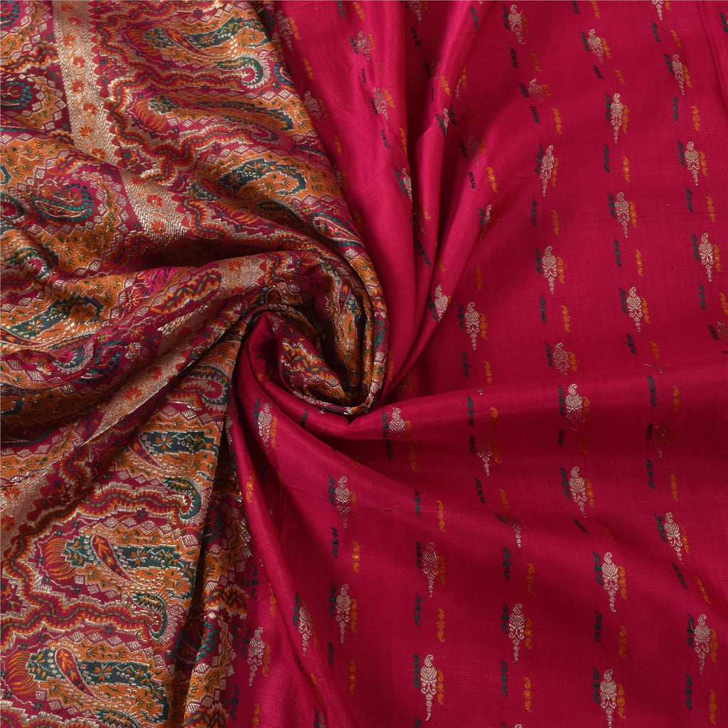 Sanskriti Vintage Saree 100% Pure Silk Zari Brocade/Banarasi Pink Sarees Hand Woven 6 Yard Craft Fabric Upcycled Sarongs, Scarves, Stoles