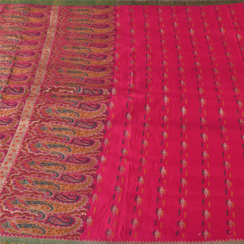Sanskriti Vintage Saree 100% Pure Silk Zari Brocade/Banarasi Pink Sarees Hand Woven 6 Yard Craft Fabric Upcycled Sarongs, Scarves, Stoles