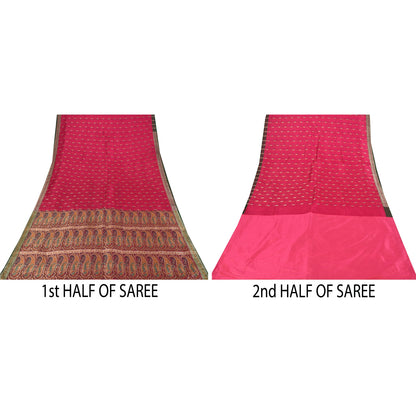 Sanskriti Vintage Pink Sarees Pure Silk Zari Brocade/Banarasi Woven Sari Fabric