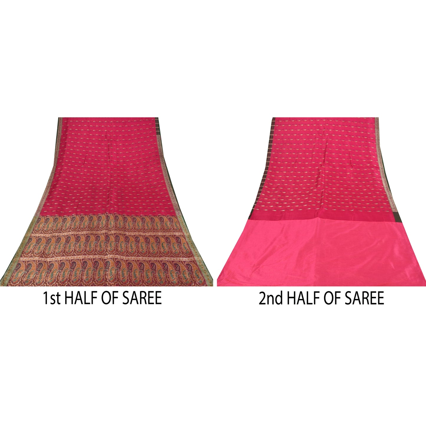 Sanskriti Vintage Pink Sarees Pure Silk Zari Brocade/Banarasi Woven Sari Fabric