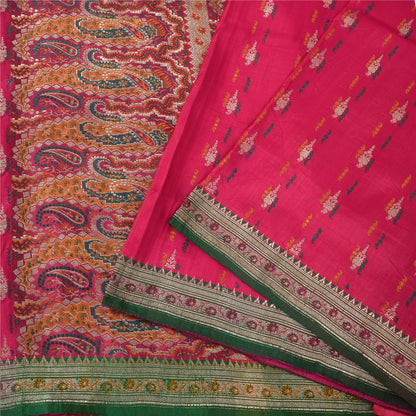 Sanskriti Vintage Pink Sarees Pure Silk Zari Brocade/Banarasi Woven Sari Fabric