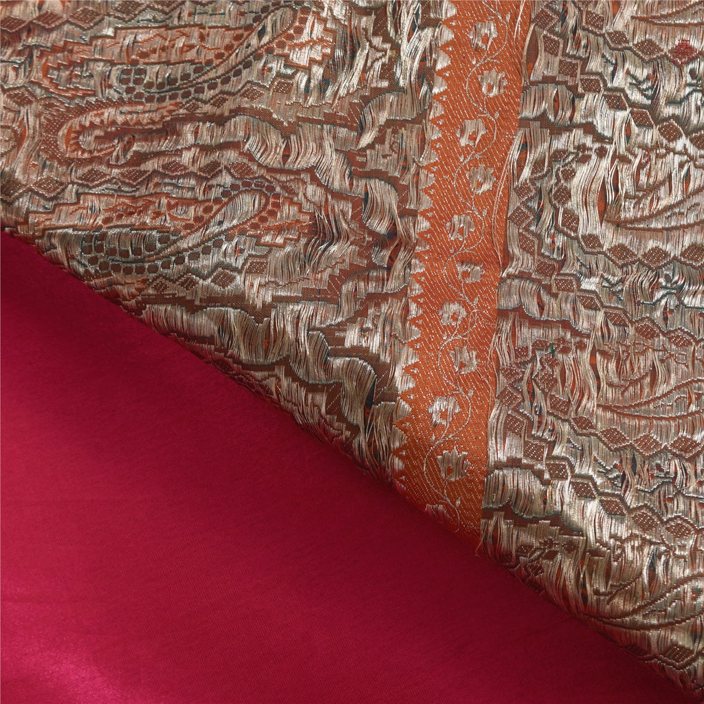 Sanskriti Vintage Saree 100% Pure Silk Zari Brocade/Banarasi Pink Sarees Hand Woven 6 Yard Craft Fabric Upcycled Sarongs, Scarves, Stoles