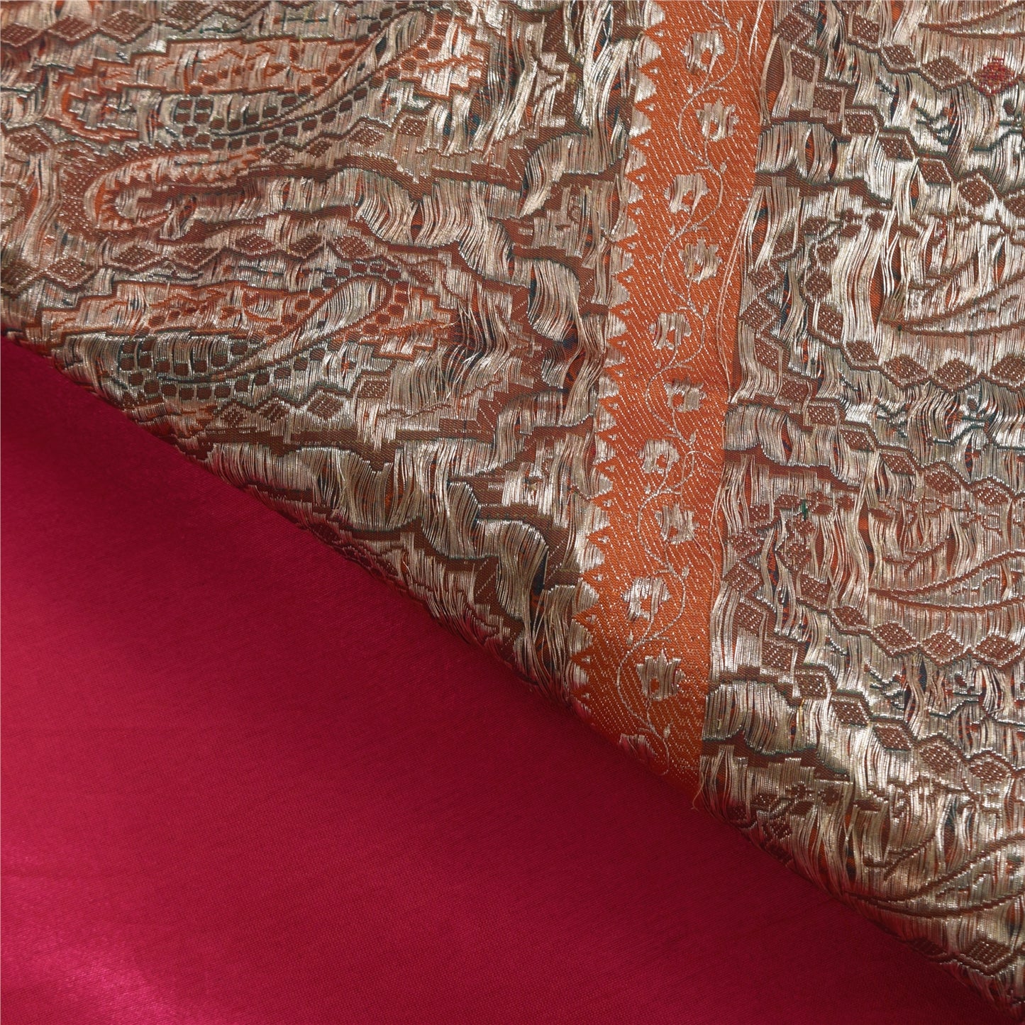 Sanskriti Vintage Pink Sarees Pure Silk Zari Brocade/Banarasi Woven Sari Fabric