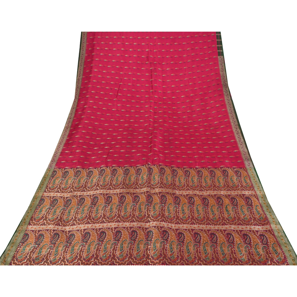 Sanskriti Vintage Saree 100% Pure Silk Zari Brocade/Banarasi Pink Sarees Hand Woven 6 Yard Craft Fabric Upcycled Sarongs, Scarves, Stoles