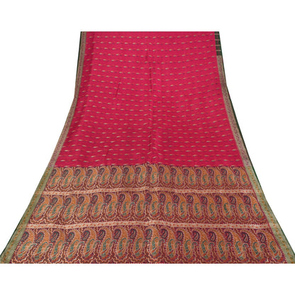Sanskriti Vintage Pink Sarees Pure Silk Zari Brocade/Banarasi Woven Sari Fabric