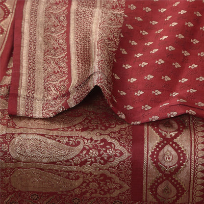Sanskriti Vintage Red Saree Pure Silk Woven Brocade/Banarasi Craft Fabric Sari
