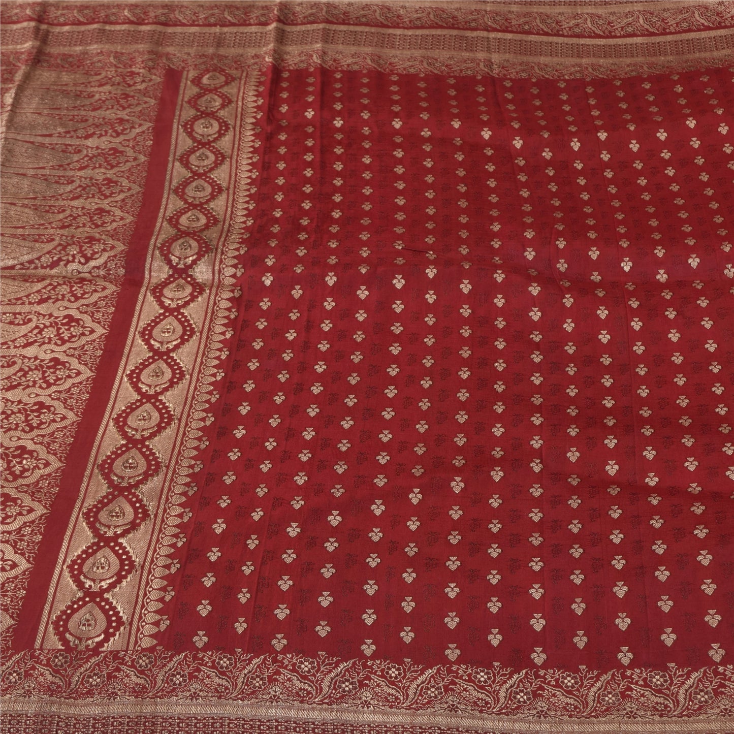 Sanskriti Vintage Red Saree Pure Silk Woven Brocade/Banarasi Craft Fabric Sari