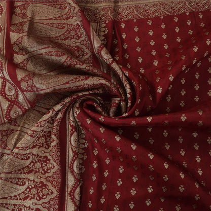 Sanskriti Vintage Red Saree Pure Silk Woven Brocade/Banarasi Craft Fabric Sari