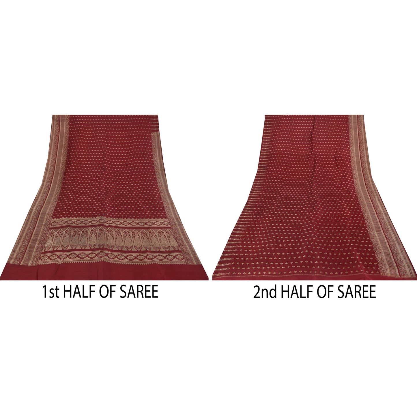 Sanskriti Vintage Red Saree Pure Silk Woven Brocade/Banarasi Craft Fabric Sari