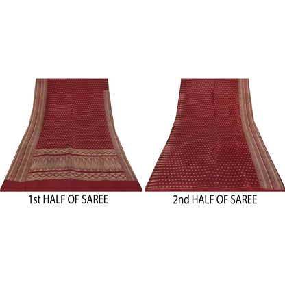Sanskriti Vintage Red Saree Pure Silk Woven Brocade/Banarasi Craft Fabric Sari