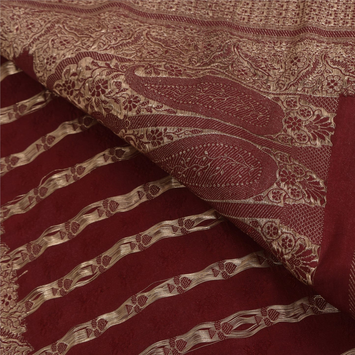 Sanskriti Vintage Red Saree Pure Silk Woven Brocade/Banarasi Craft Fabric Sari
