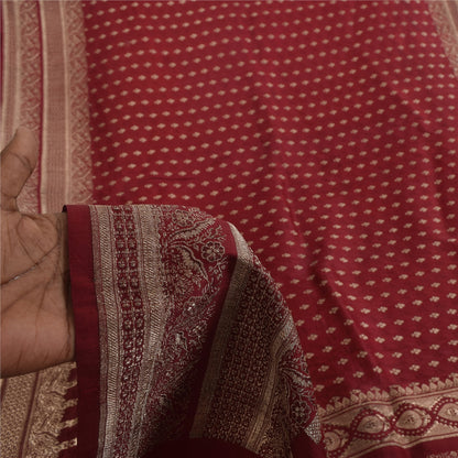 Sanskriti Vintage Red Saree Pure Silk Woven Brocade/Banarasi Craft Fabric Sari