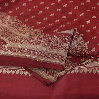 Sanskriti Vintage Red Saree Pure Silk Woven Brocade/Banarasi Craft Fabric Sari