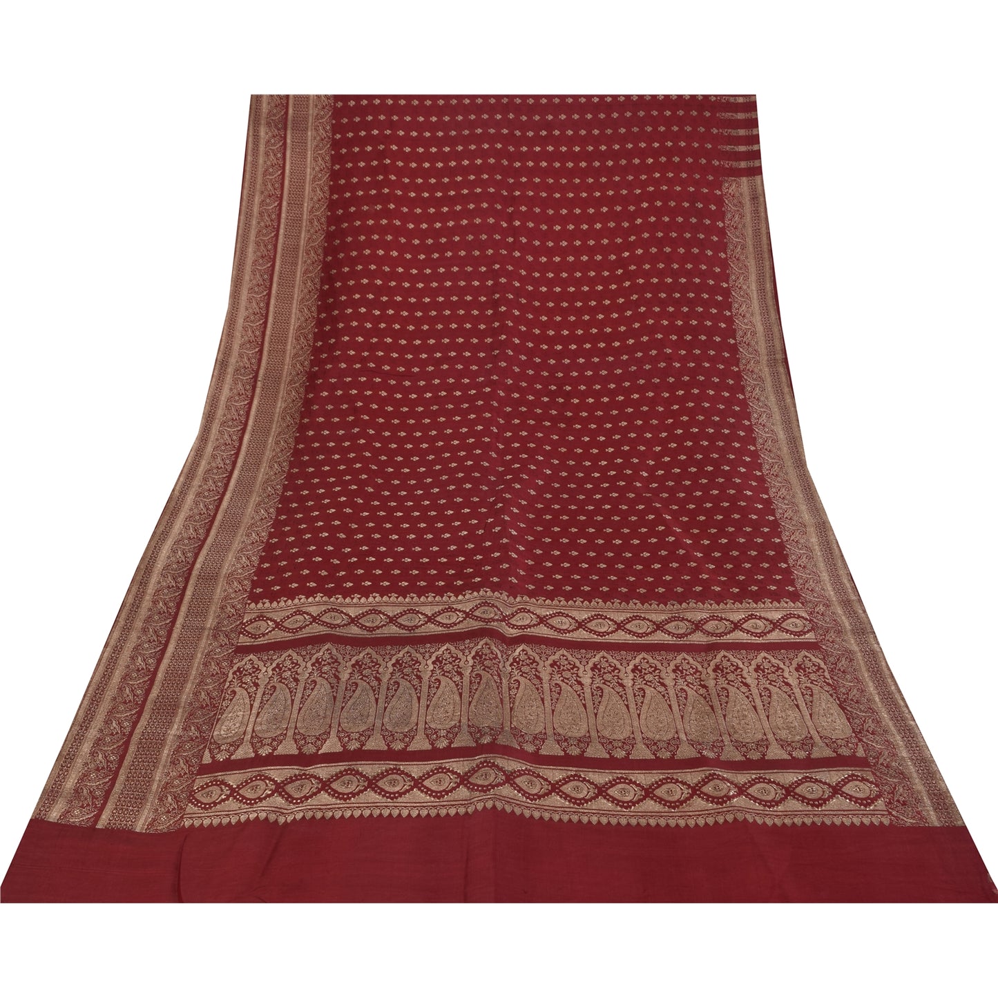 Sanskriti Vintage Red Saree Pure Silk Woven Brocade/Banarasi Craft Fabric Sari