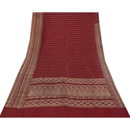 Sanskriti Vintage Red Saree Pure Silk Woven Brocade/Banarasi Craft Fabric Sari