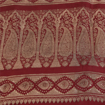 Sanskriti Vintage Red Saree Pure Silk Woven Brocade/Banarasi Craft Fabric Sari