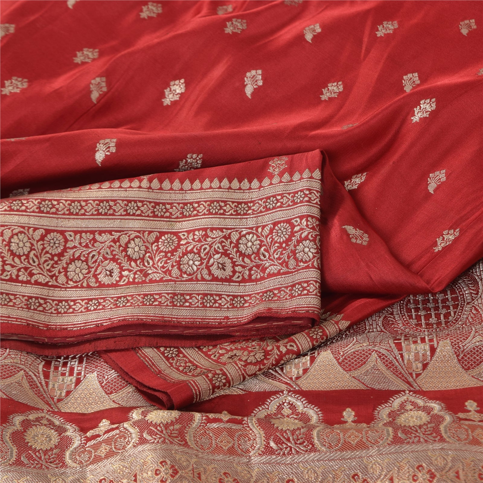 Sanskriti vintage røde sarees ren satin silke brokade/banarasi vævet sari bæredygtigt stof