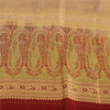 Sanskriti Vintage Cream Sarees Pure Satin Silk Brocade Banarasi Sari 6+yd Fabric