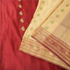 Sanskriti Vintage Cream Sarees Pure Satin Silk Brocade Banarasi Sari 6+yd Fabric