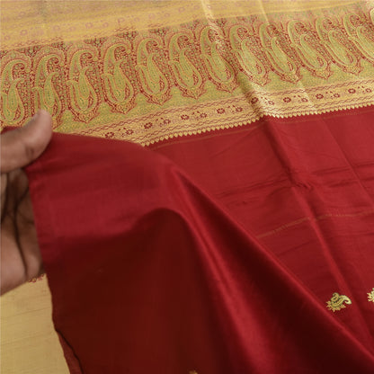 Sanskriti Vintage Cream Sarees Pure Satin Silk Brocade Banarasi Sari 6+yd Fabric