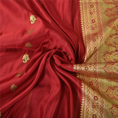 Sanskriti Vintage Cream Sarees Pure Satin Silk Brocade Banarasi Sari 6+yd Fabric