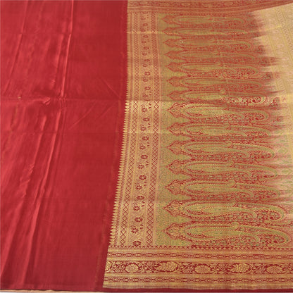 Sanskriti Vintage Cream Sarees Pure Satin Silk Brocade Banarasi Sari 6+yd Fabric