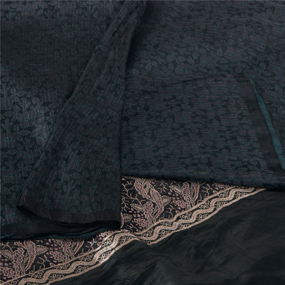 Sanskriti Vintage Dark Gray Sarees Pure Satin Silk Brocade/Banarasi Sari Fabric