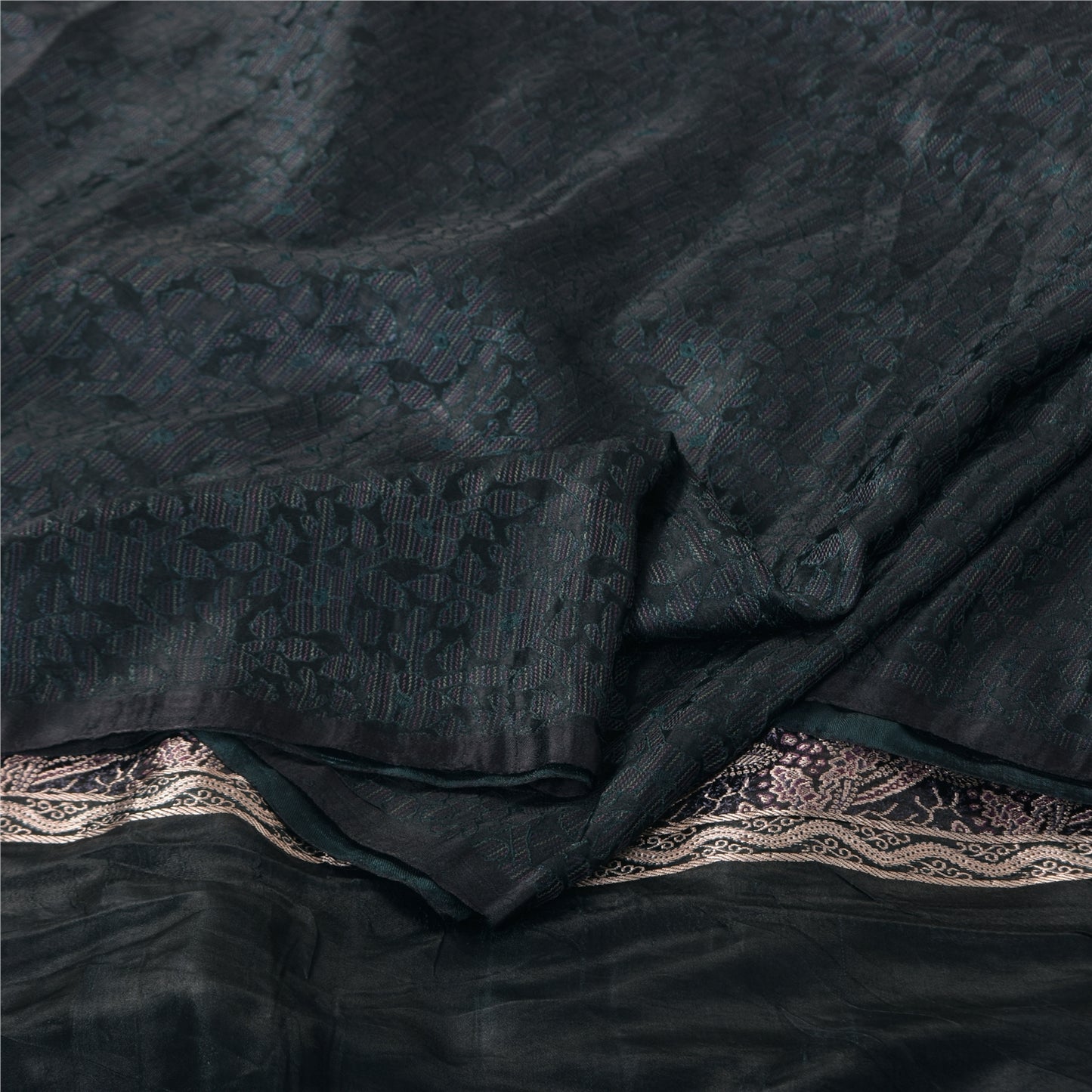 Sanskriti Vintage Dark Gray Sarees Pure Satin Silk Brocade/Banarasi Sari Fabric