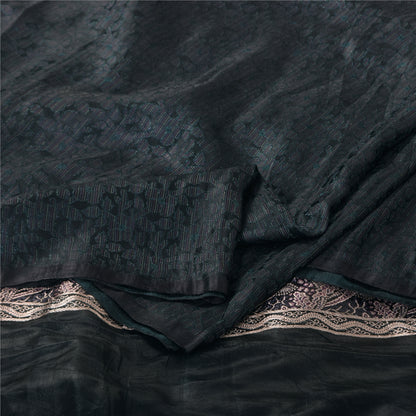 Sanskriti Vintage Dark Gray Sarees Pure Satin Silk Brocade/Banarasi Sari Fabric