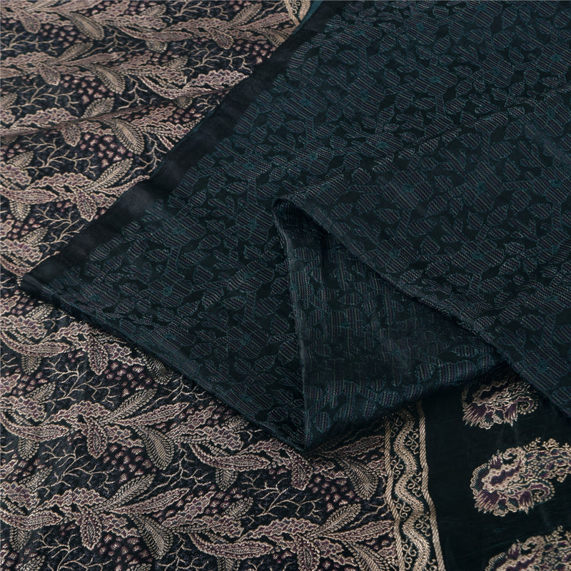 Sanskriti Vintage Sarees Saree Dark Gray Sarees 100% Pure Satin Silk Wedding Brocade/Banarasi Sari Fabric Zari Hand Woven Partywear 5Yd Craft Fabric