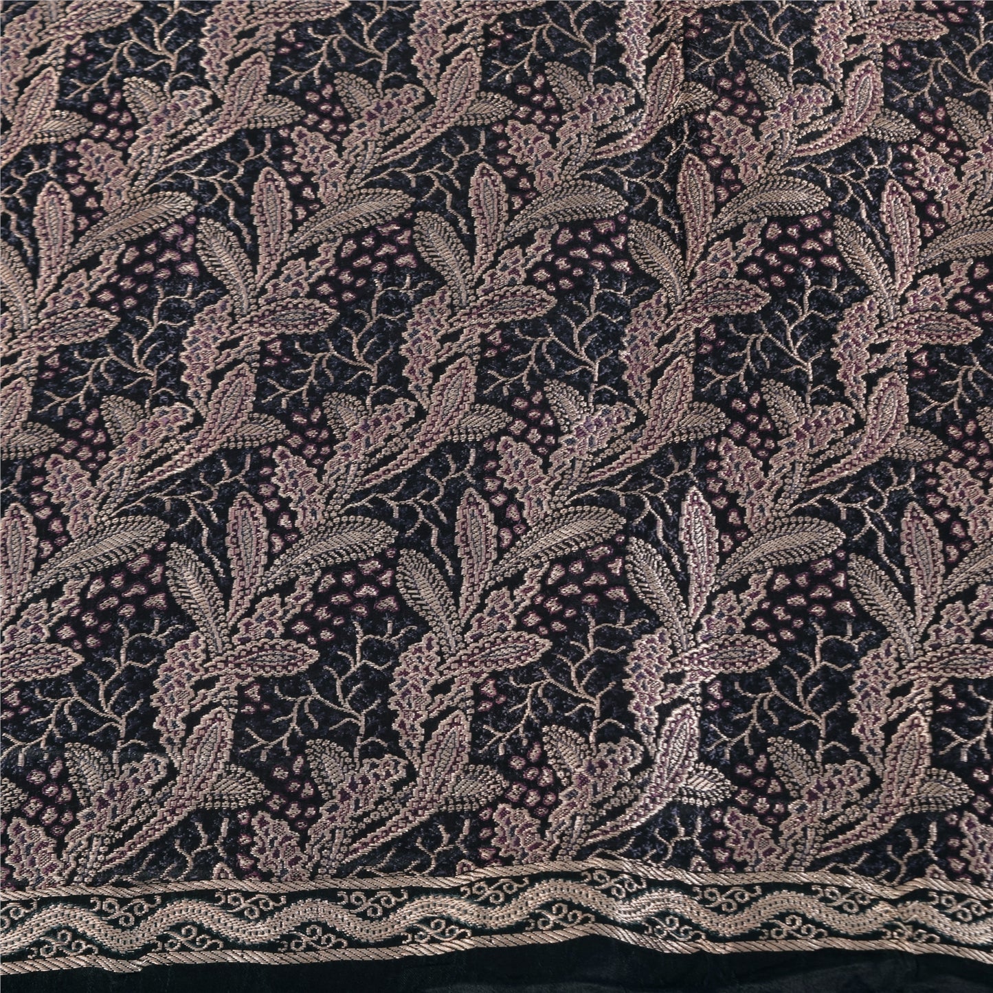 Sanskriti Vintage Dark Gray Sarees Pure Satin Silk Brocade/Banarasi Sari Fabric