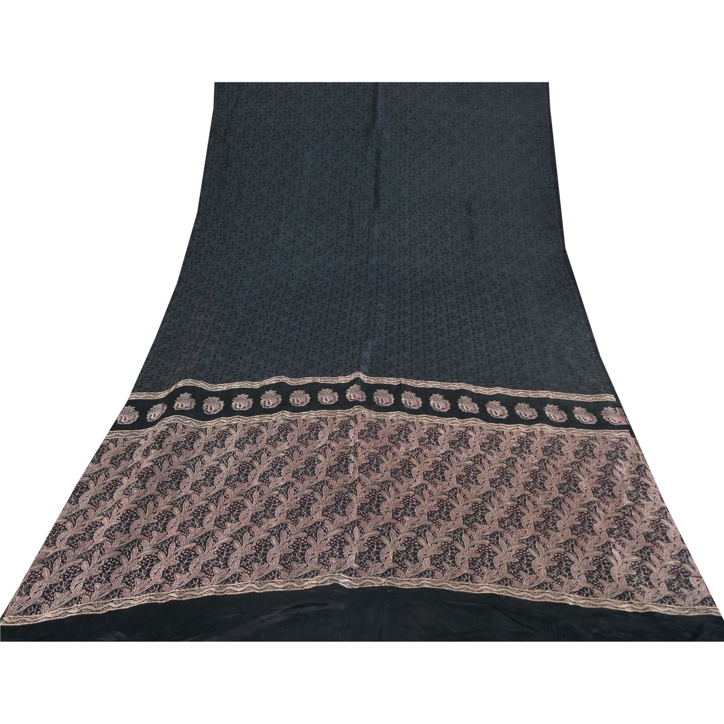 Sanskriti Vintage Dark Gray Sarees Pure Satin Silk Brocade/Banarasi Sari Fabric