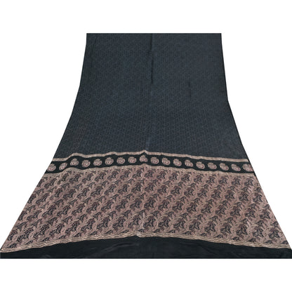 Sanskriti Vintage Dark Gray Sarees Pure Satin Silk Brocade/Banarasi Sari Fabric