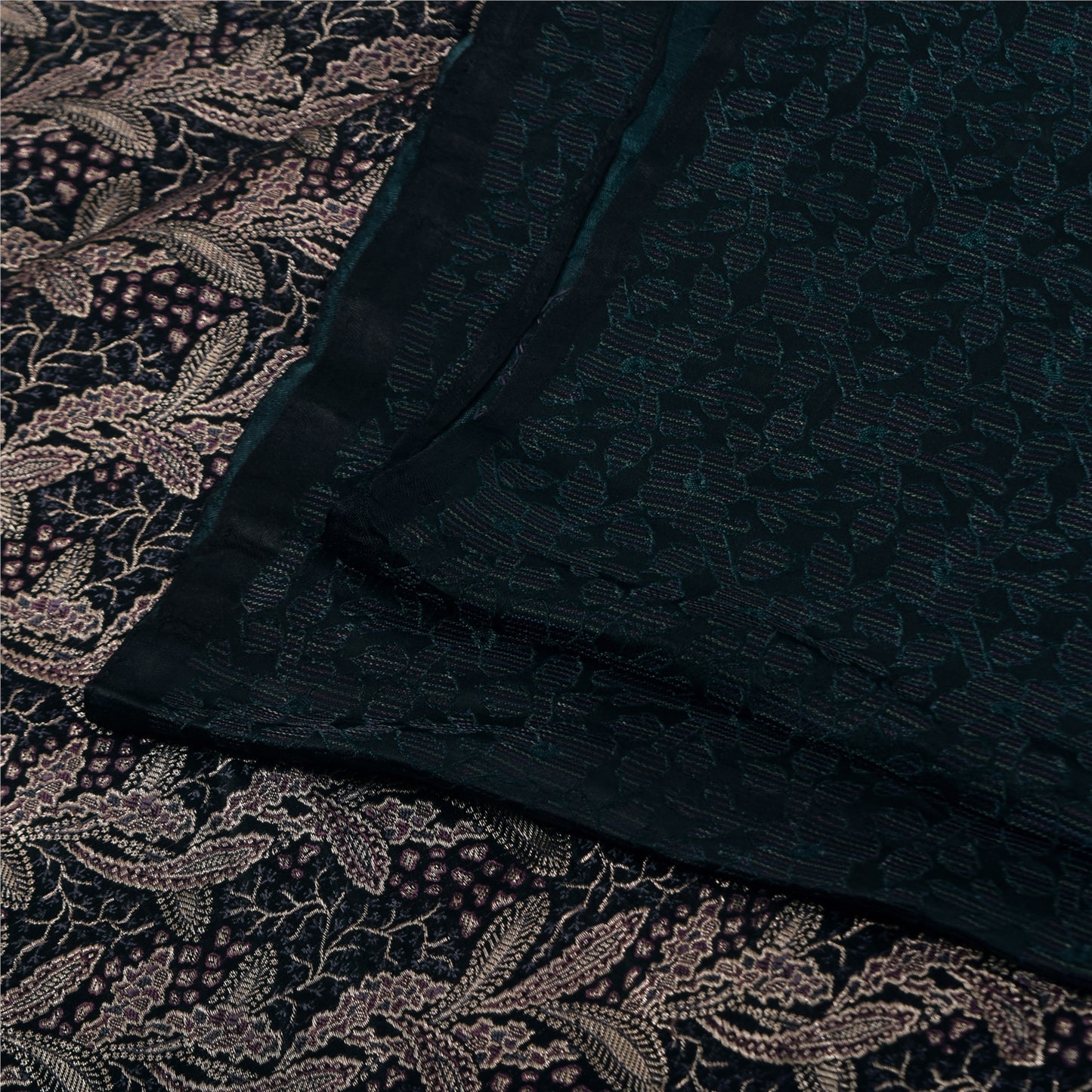 Sanskriti Vintage Dark Gray Sarees Pure Satin Silk Brocade/Banarasi Sari Fabric