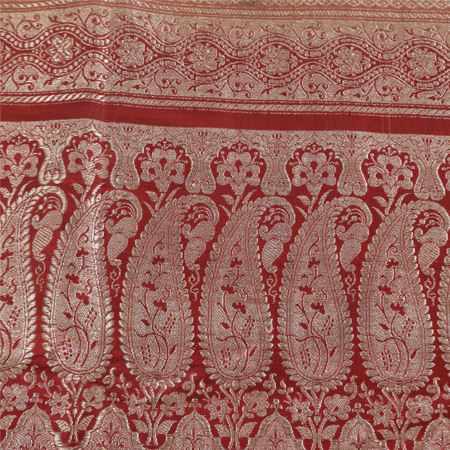 Sanskriti Vintage Peach Sarees Pure Silk Brocade/Banarasi Woven Sari 5yd Fabric