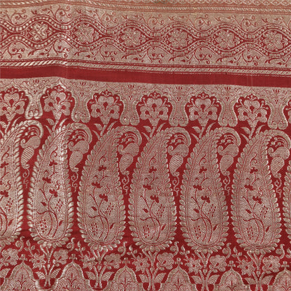 Sanskriti Vintage Peach Sarees Pure Silk Brocade/Banarasi Woven Sari 5yd Fabric