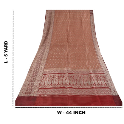 Sanskriti Vintage Peach Sarees Pure Silk Brocade/Banarasi Woven Sari 5yd Fabric